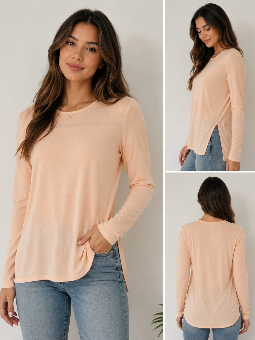 Theory Peach Long-Sleeve Side-Slit Top